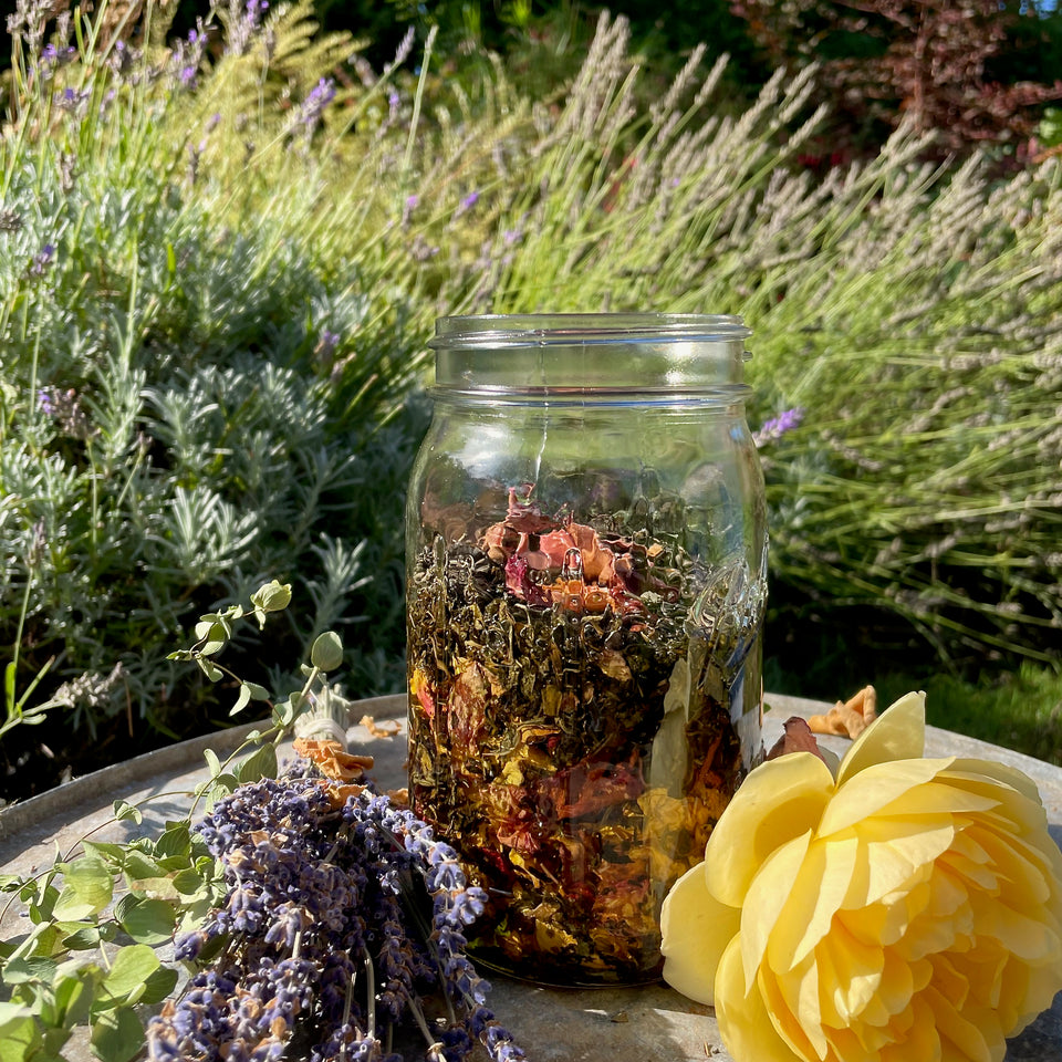 Natural Ingredients, Rose Lavender, Almond Oil, Jasmine Tea in Garden